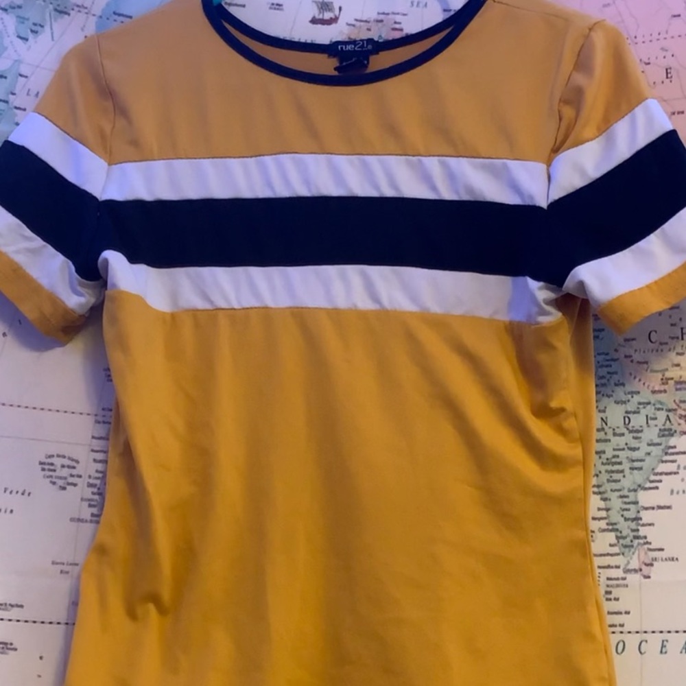 MUSTARD YELLOW WITH BLACK AND WHITE  RUE 21 SHIRT